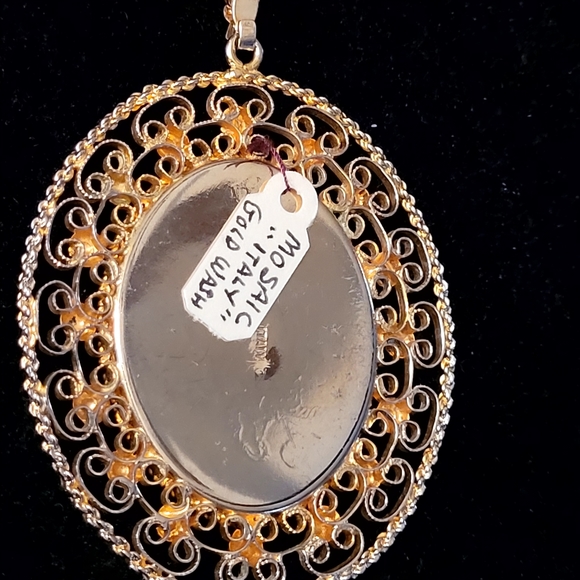 Flower Mosaic Goldtone Pendant - Picture 3 of 3